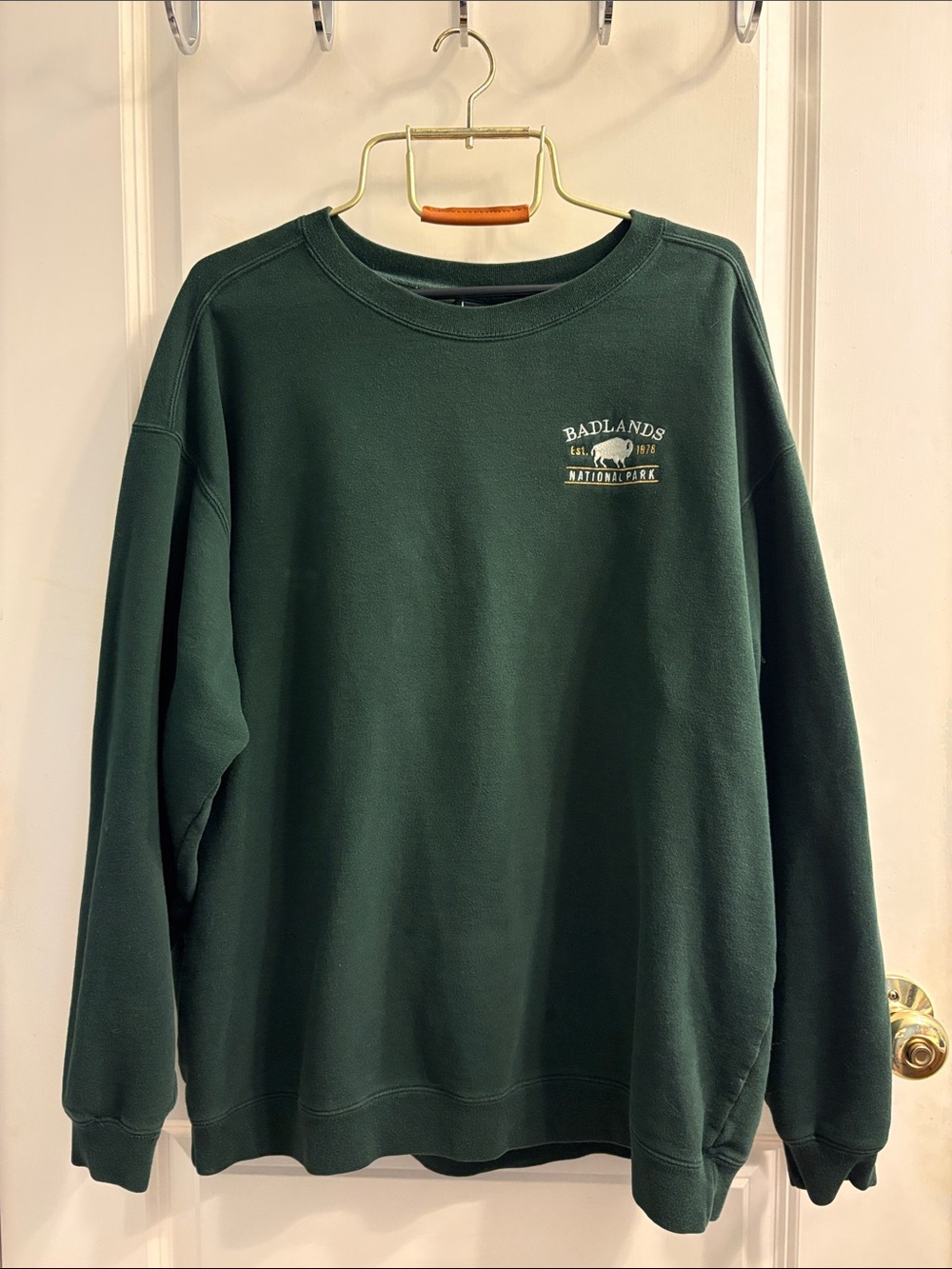 National Park Badlands Forest Green Embroidered Crewneck Sweatshirt